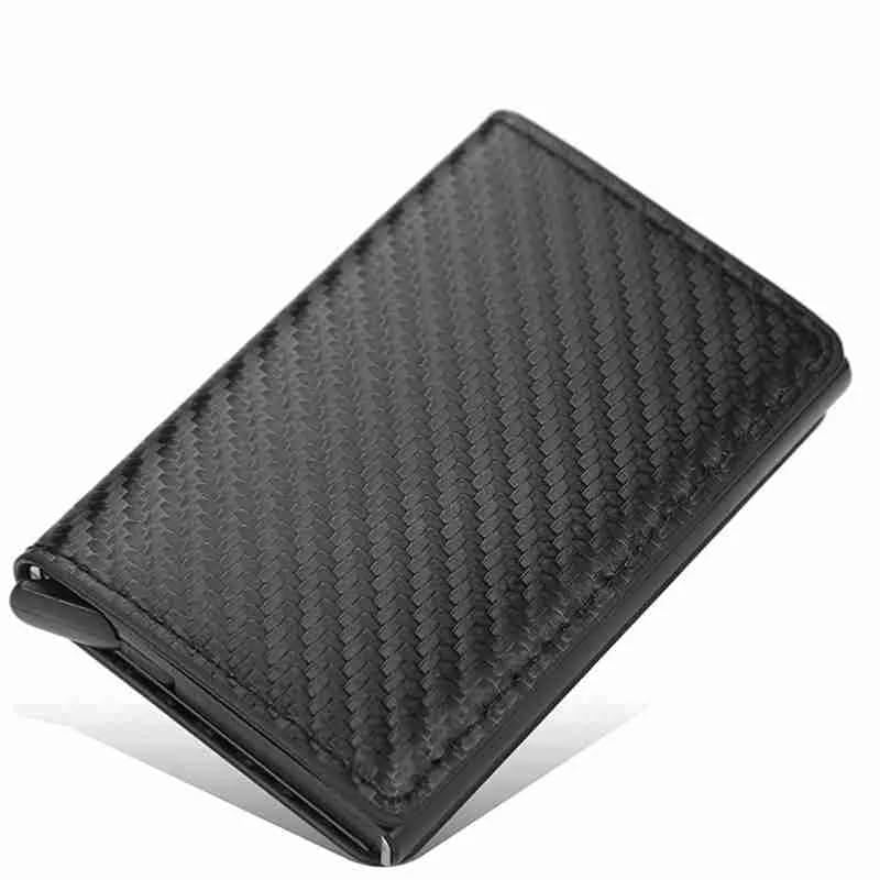 Carteira do Futuro RFID Slim Porta Cartões Antifurto, Couro Sintético, Preto, Bloqueio RFID, Ejeção Automática, 10x6.5x2cm