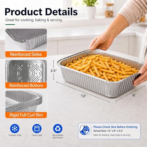Image of 9x13 Thickened Aluminum Foil Pans, 10Pack Extra Deep Disposable Aluminum Pans with Lids for Roasting, Baking, Cooking, Food Prep, Chafing, Steam Table, Oven, Cake, and Party Catering.