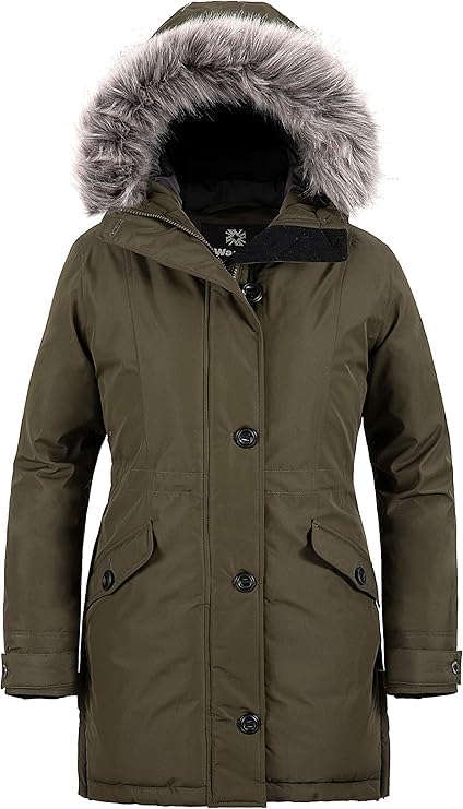 wantdo Women's Extreme Cold Insulated Thickened Parka Long Puffer Coat Army Green M