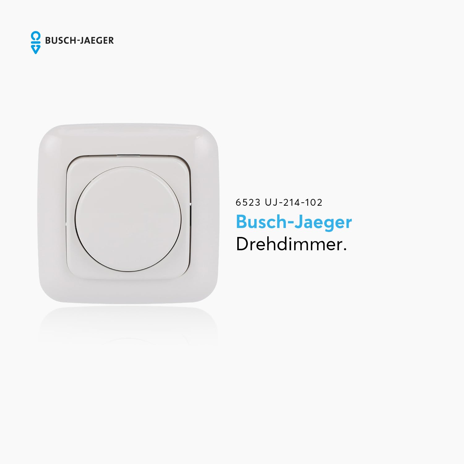 Busch-Jaeger 6523 U-102 Drehdimmer Komplettset (Alpinweiß) • LED Dimmer mit Zentralscheibe, Dreh-/Druckknopf und Reflex SI Abdeckrahmen • LED Dimmschalter • Lichtschalter • 2CKA006512A0348