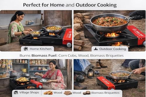 Image of Jumbo Shegadi Smokeless Wood & Coal Stove | Lakud Kolsa Chul for Indoor & Outdoor Cooking | Heavy Duty Biomass Stove | Strong Iron Build Traditional Chulha