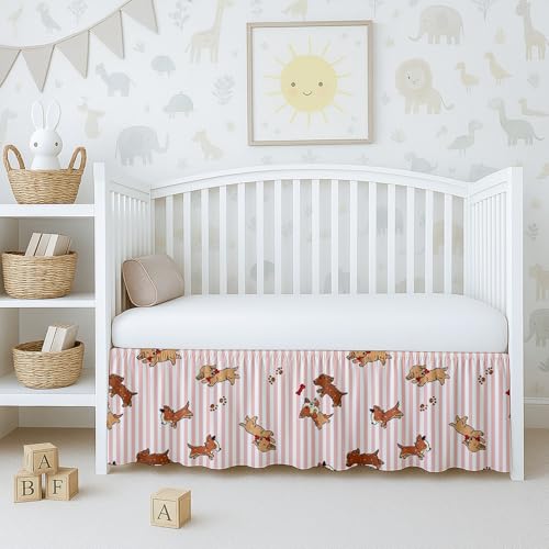 Image of Puppy Love Crib Skirt Dust Ruffle 14 inch Drop, Fits 28 inch x 52 inch