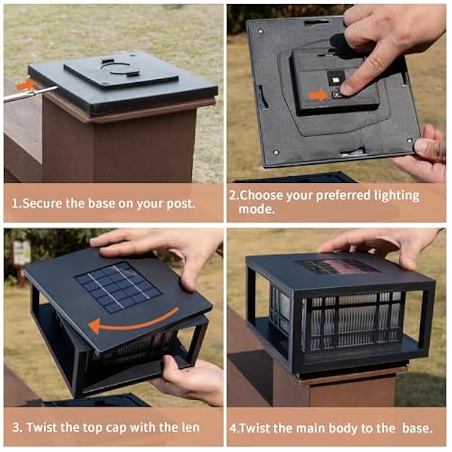 HUYIENO Solar Post Cap Lights Large Outdoor Deck Fence Post Lights 50Lumens Brightness Warm/Bright White Lighing Modes for 4x4 5x5 Vinyl Posts, 4x4 5x5 6x6 Wooden Posts (Black, 2pk)