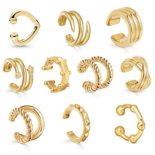 10pcs Ear Cuff for women non Piercing Ear Gold Dainty Helix Earrings Huggie Stud for women Earring Set | Clip On Cartilage Sparkling Jewelry (10psc)