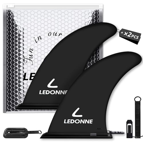 LEDONNE Fin 9 SUP Center Fins 2 Pcs (USD 4.99/1 Pcs) with 1 Extra Pin No-Tool Installation with 1 Retainer- Ensures The Fin Base Remains Intact-9 Fin for Paddle Board Fin Black