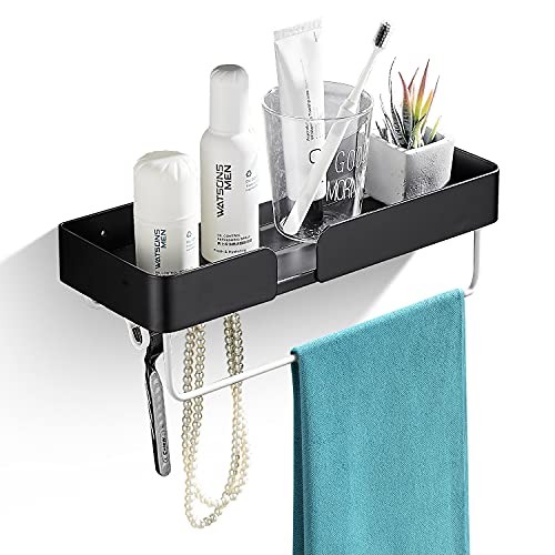 Étagère Salle de Bains Douche Serviteur Douche Rangement Organiseur, Auto Adhésif, Aluminium Space, Pose Murale sans Dégâts pour Salle de Bains Cuisine, Lot de 1 Noir Cover