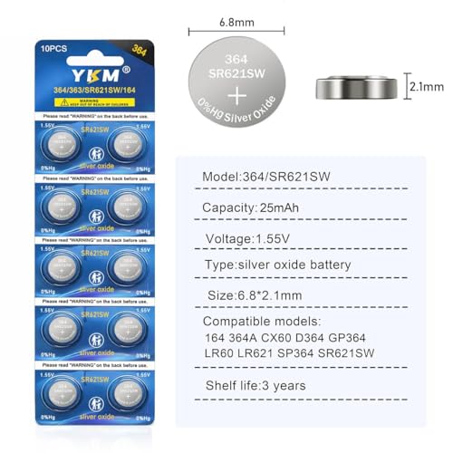 YKM SR621SW 364 Baterías para Reloj Paquete 10 Unidades miniatura 2