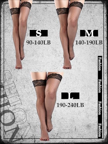 Image of Bencailor 4 Pairs Fishnet Thigh High Stocking for Women Silicone Lace Top Sheer Over Knee High Silky Stockings