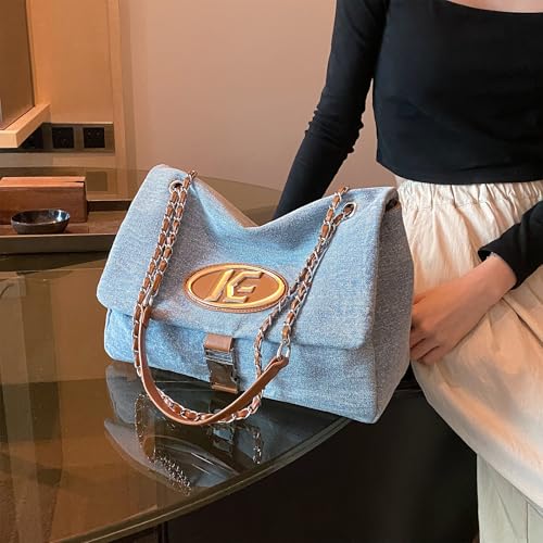 Bolso Tote para mujer en tela denim con cadena miniatura 5