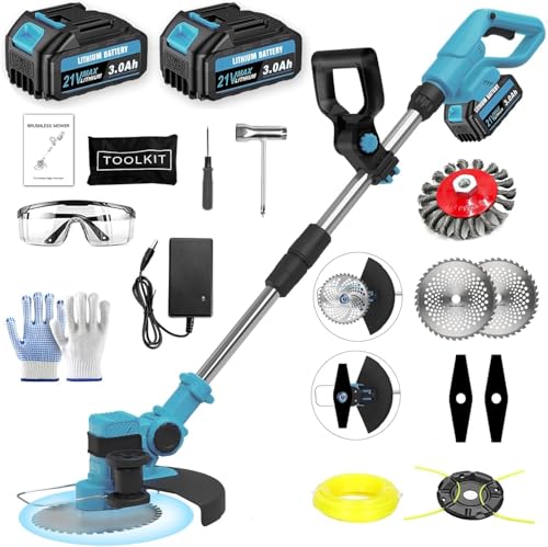 Akku Rasentrimmer für Makita Akkus 4 in 1 Elektrischer Freischneider mit 2 x 21V Makita Akku & 4 Klingentypen Rasenkantenschneide AkkuMotorsense für Garden Trimmen