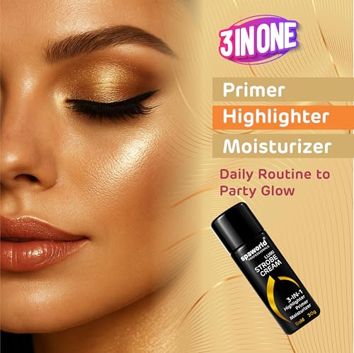 Image of Strobe Cream For Face Gold (30g) | Superb Radiant Combo | Highlighter + Primer + Moisturizer | Hydrating & Illuminating Makeup Base for Instant Glow (Gold)