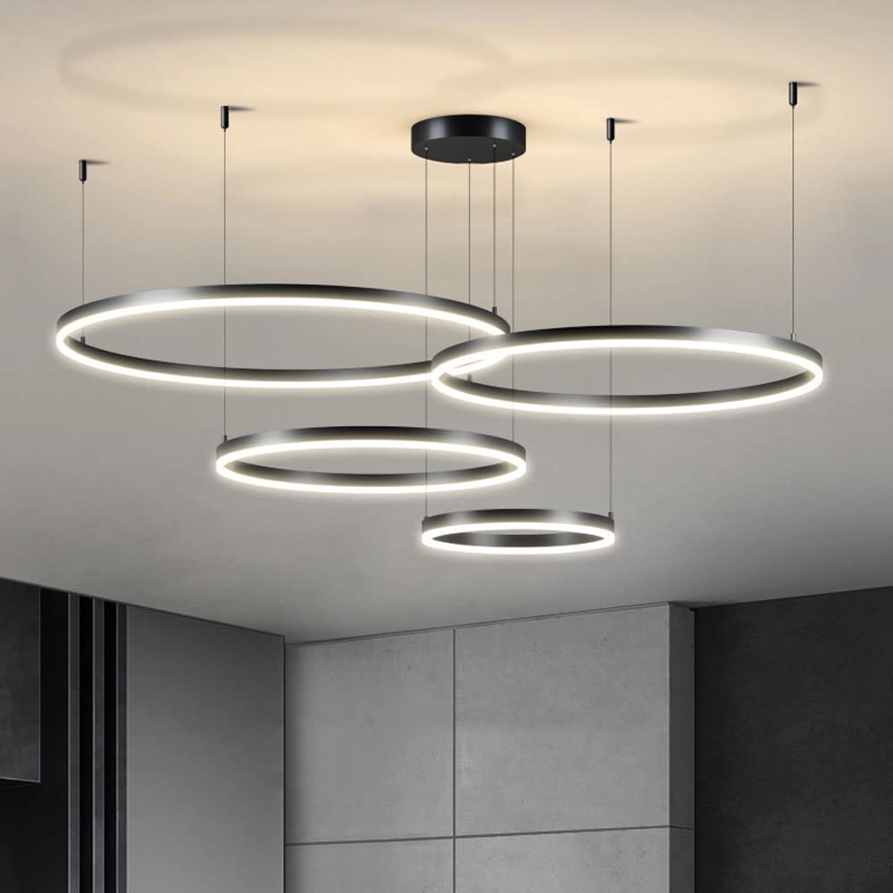 MADISH Modern LED 4 Ring Chandelier Light,Ceiling Pendant Light Fixtures with Remote Control 3000k-6500K Adjustable Color Temperature Light for Living