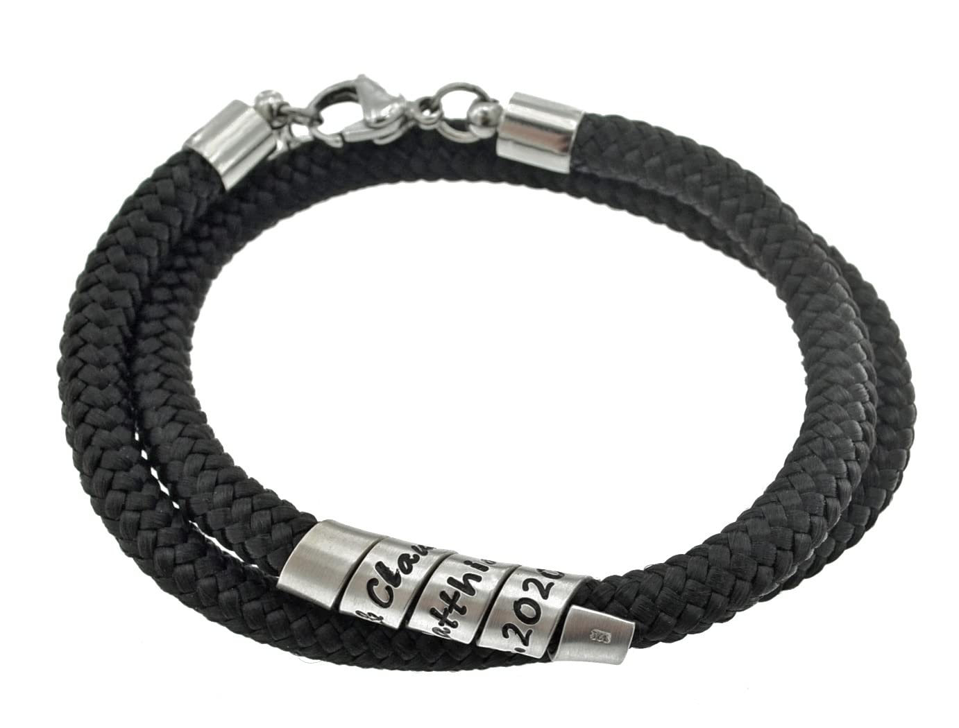 Handmade Segelseil Armband, personalisiert mit 925 Silberanhänger, Segeltau Armband mit Gravur und Farbwahl