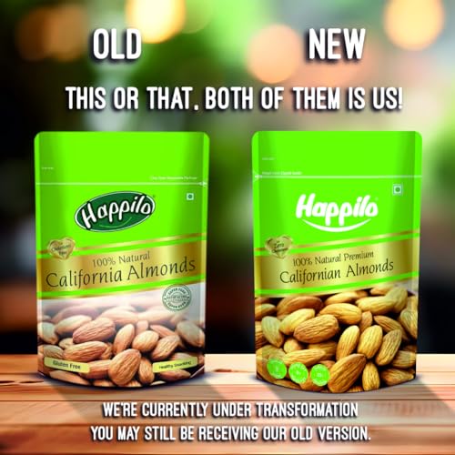 Image of Happilo Premium Natural Californian Almonds 200g | Badam Giri, Healthy Snacks, Dry Fruits | Crunchy Nuts | High in Fiber | Rich in Protein | Magnesium | Phosphorus | Dietary Fibre | Zero Cholesterol (Pack of 2)