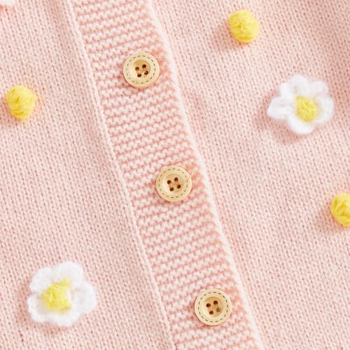 Toddler Girl Floral Knit Cardigan Flower Embroidery Long Sleeve Crochet Lace Collar Button Down Sweater Fall Winter Clothes4