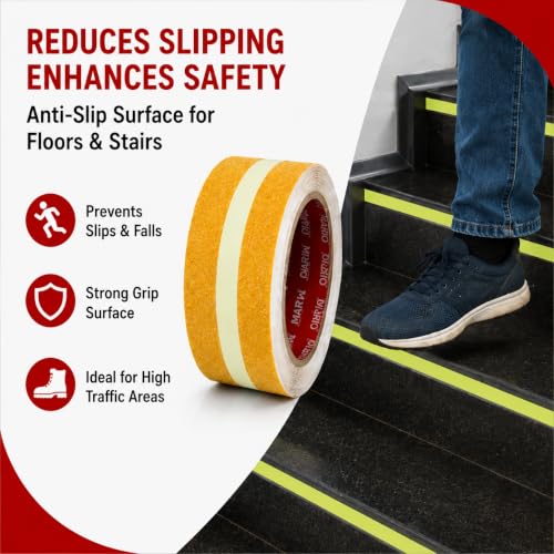 Image of Mario Yellow Anti-Skid Glow-in-the-Dark Tape Width 50mm x Length 5mtr (16.5 feet) | High Grip Waterproof Anti-Slip Safety Tape | Self Adhesive Non-Slip Tape for Stairs & Dark Areas | Pack of 1