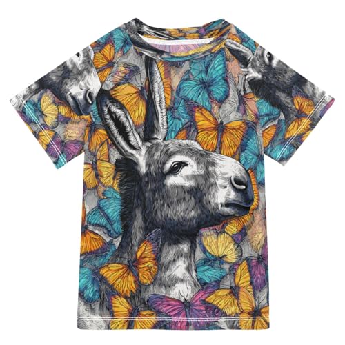 Boys Short Sleeve T-Shirts Butterfly Donkey Rashguard Kids Swim Shirts Sun UPF 50+