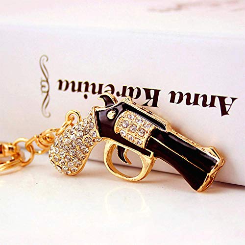 Preisvergleich Produktbild JIAXIA Emaille Revolver Magnum Gun Schlüsselanhänger Halter Kristall Geldbörse Tasche Schnalle Anhänger für Frauen Geschenk Schlüsselanhänger Schlüsselanhänger Schwarz