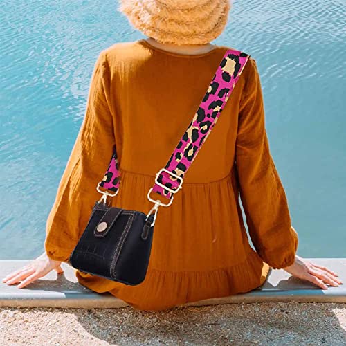 Image of Womens Girls Crossbody Straps for Purses Pink Leopard Print Adjustable Guitar Strap for Handbags