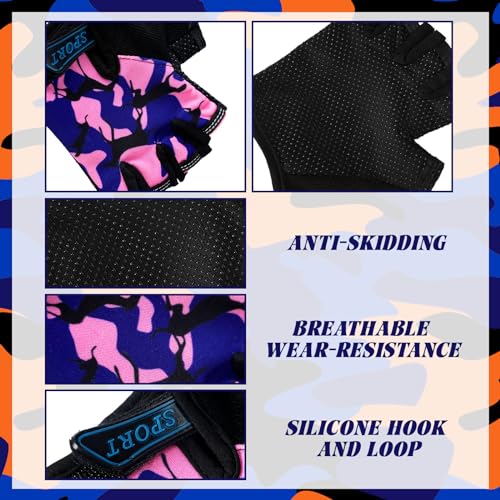 Image of Boao 3 Pairs Kids Half Finger Bike Gloves | Non-slip Breathable Fingerless Gloves for Boys Girls, Cycling Workout Weight Lifting Training Gift, Adjustable Wrist
