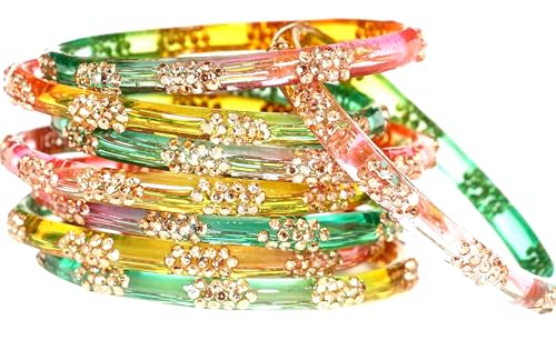 Image of Swara Creations Crystal Bangles for Women /Raindrop Kada Set /Multicolor glossy finished bangles Kadas with Silver stonework bangles for women & girls(8Pcs)(SKU265)