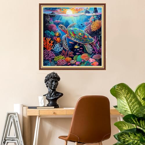 Image of Fanxvivy Stamped Counted Cross Stitch Kits for Adults Printed Cross-Stitch Patterns 11CT Stamped or Counted Cross Stitching Embroidery Kit Needlepoint Kits-Underwater World 18x18 inch