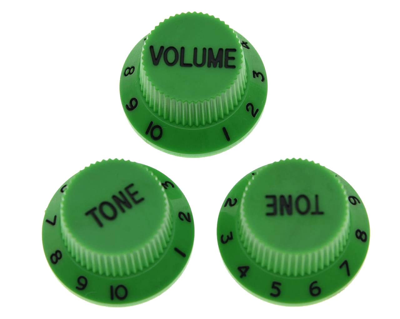 KAISH Set of 3 Green w/Black Number ST Strat Style Guitar Knob Volume Tone Knobs, Green W/ Black Number - Image 2