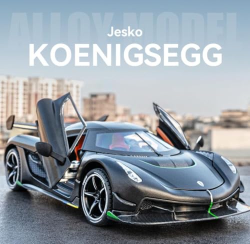 Image of 1:24 Koenigseggg Jesko Sport Alloy Metal Pull Back Die-cast Car Openable Doors and Light Music Toy Car for Kids (1:24 Koenigsegg - Black)
