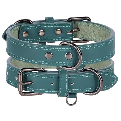 Collare Per Cani In Vera Pelle Morbido E Confortevole Collare Per Animali Regolabile In Vera Pelle Per Pastore Tedesco Labrador Bulldog Francese Marrone Nero,Green,XL
