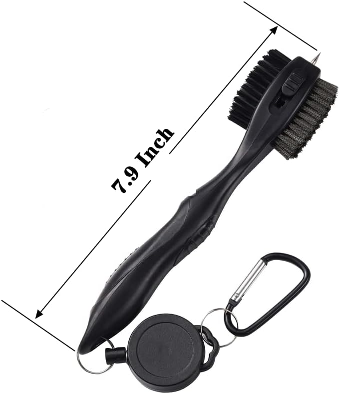 Golf Club Brushes, Golf Cleaning Tool, with Retractable Cleaning Nails, Nylon and Wire Bristles Oversize Double Brush Head with 2ft Retractable Zip-line Metal Buckle - Image 2