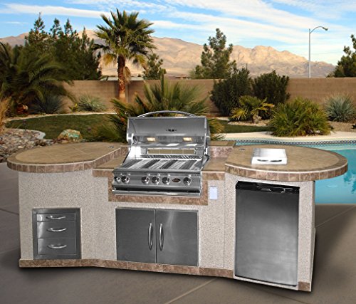 Cal Flame e3022 3 Piece Outdoor Kitchen Island with 4-Burner Built in