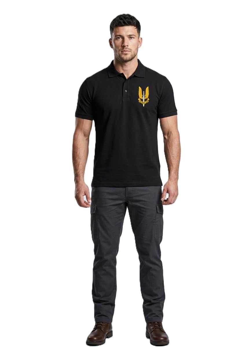 Men's Black Polo T-Shirt with Special Forces Badge, Polycotton, Casual Style-picture-10