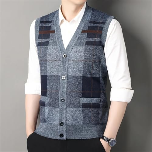 Men's Argyle Button-Down Vest Sleeveless Casual V-Neck Cardigan Sweater with Pockets4