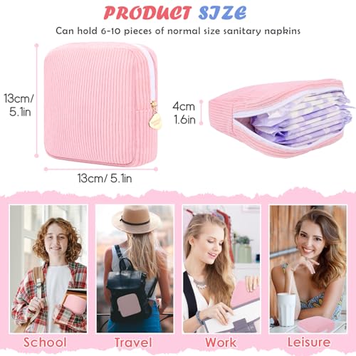 Image of 22 PCS First Period Starter Kit Gift for Teen Girls Period Bags for Teen Tweens Girls with Corduroy Sanitary Pad Storage Bag, Wipes, Menstrual Tracker, Disposal Pouches and More (Pink)