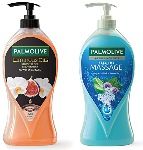 Image of Palmolive Luminous Oil Rejuvenating Body Wash,750ml Pump Bottle & Palmolive Feel The Massage Body Wash, 750ml Pump Bottle, Body Scrub based Shower Gel Bottle