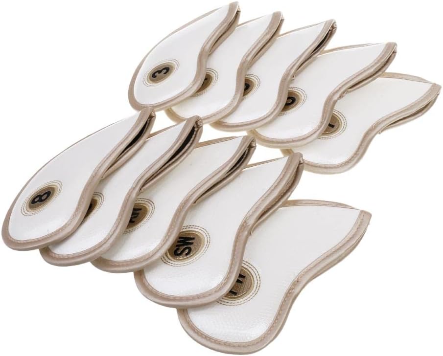 10 Piece PU Leather Golf Club Iron Head Cover - Scratch ion, Identification Numbers - Fits All Brands and Sizes - Travel Covers for Iron Golf Clubs - White