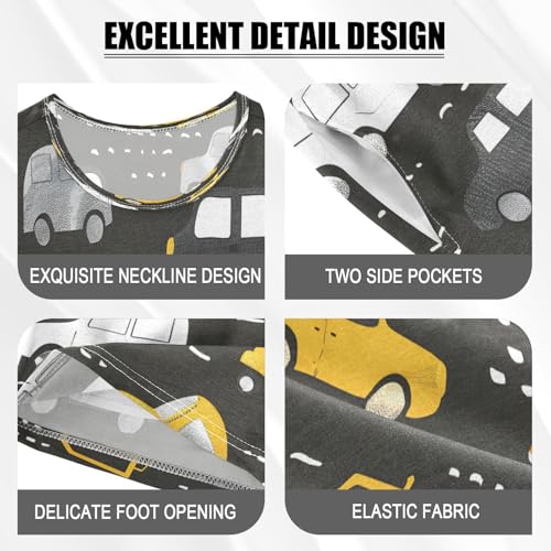 senya Short Sleeve Pajamas Sets Summer Cotton Sleepwear Cute Yellow Cars4