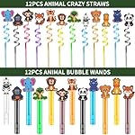 All-in-One - 256 Pcs Wild One Jungle Safari Birthday Party Decorations - Zoo Animal First Birthday Supplies Kit - Includes Favor Boxes, Bubble Wands, Straws, Party Hats, Stickers & Cake Toppers etc - Image 3