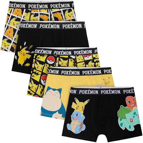 Get Trend Pokemon Calzoncillos Niño 5-14 Años, Pack 5 Boxer Algodon con Pikachu y Personajes, Conjunto Ropa Interior Infantil Cómoda (5-6 Años, Multi Pokemon)