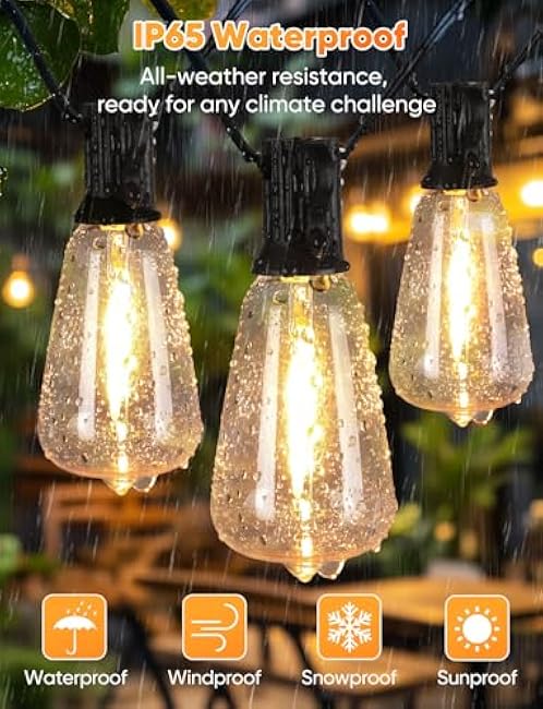 Brightever 120FT LED Outdoor String Lights with Remote, Patio Lights Outdoor Waterproof with 36+2 Shatterproof ST38 LED Bulbs, Dimmable Outside Hanging Light for Porch, Garden, Backyard, Cafe, 2700K
