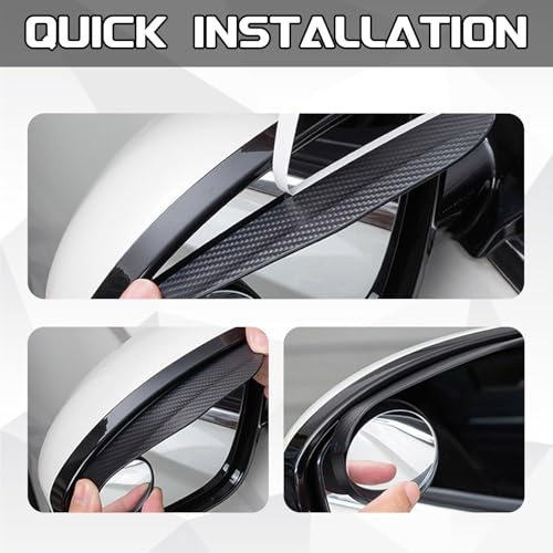 Image of 2-in-1 Car Blind Spot Mirror Rain Guards 2 Pack, Carbon Fiber Rear View Mirror Rain Visor with 360 Adjustable Blindspot Protection for Universal Automotive Exterior Accessories