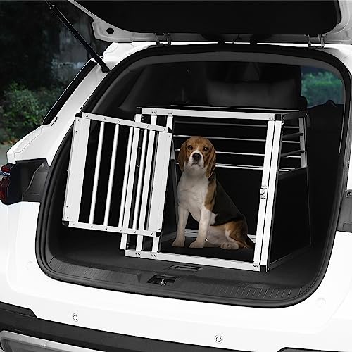 EUGAD Hundetransportbox Alubox, Autotransportboxen für kleine/mittlere Hunde Katze 60x50x55cm Kofferraum Transportbox Auto Hundebox für Zuhause Reise, Leicht zu reinigen und Stabil