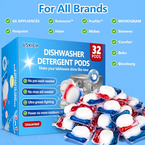 Image of 32 Count Dishwasher Pods, No Pre-Rinse Dishwasher Detergent Soap On Stain and Grease, Leaving a Virtually Spotless Shine,Dishwasher Detergent for Deep Cleaning