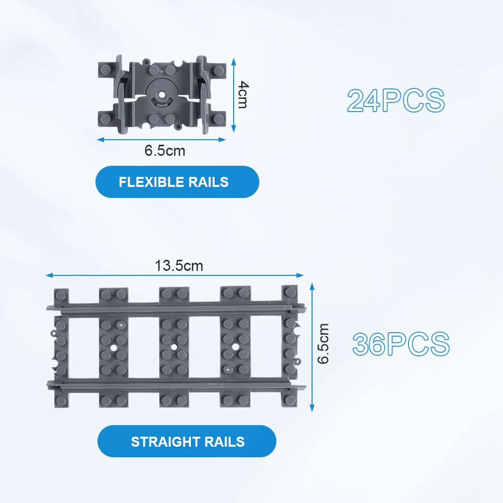 HOTUT City Vías para Tren de Juguete,60pcs Vías de Tren,Vías de Tren Rieles de la Ciudad Rieles de Bloques de Construcción de Ciudad,Compatible con Todas Las Grandes Marcas,Juguetes de Construcción