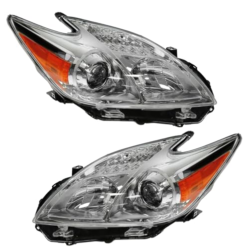 Image of TRQ Driver and Passenger Side Headlight Assembly Set Compatible with 12-15 Toyota Prius Halogen Only