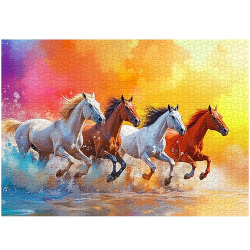 Rompecabezas de caballos de 1000 piezas para adultos, rompecabezas jigsaw de animales coloridos, difícil pintura paisajística natural como arte para pared miniatura 1