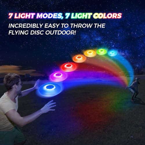 FIREMOON Leuchtende Frisbee Scheibe, LED Frisbee, 7 Dynamische Modi, 7 Farben, 16 Millionen Farben RGB, Hell, Aufladbare, Kindergeburtstag Frisbee Geschenk, Spielzeug ab 6 7 8 9 10 Jahre Jungen 175G