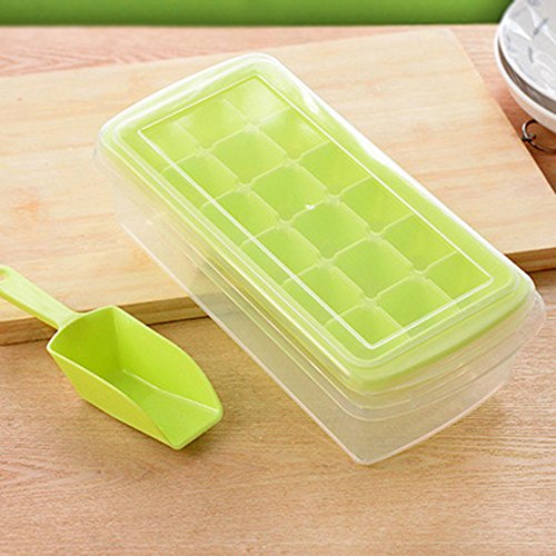 Verthome Ice Cube Tray With Removable Cover & Ice Scoop, Ice Cube Mold Box (Green - 18 Cubes) #TOP1
