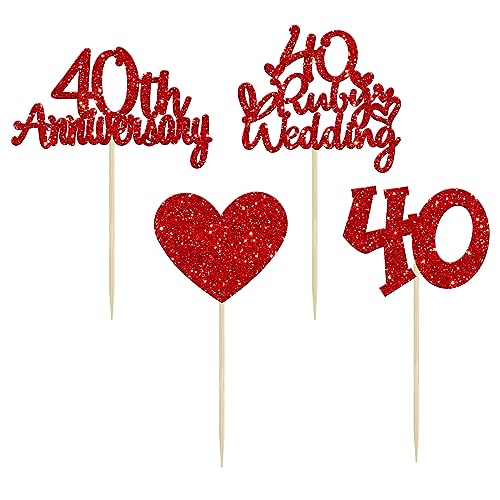 Gyufise 24Pcs 40th Anniversary Cupcake Toppers Heart Cake Toppers Ruby Wedding Anniversary Heart Cake Decoration for 40 Years and Love Celebration Party Supplies - Image 3