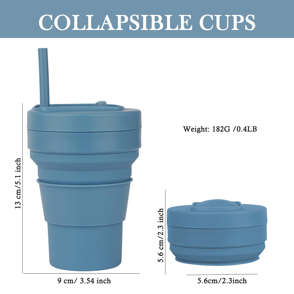 KALANKA-Tasses Pliantes Pour Le Voyage 350 Ml Tasse En Silicone Pliable Avec Paille Tasse A Cafe Reutilisable Anti Fuite